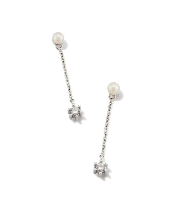 Kendra Scott Leighton Pearl Linear Earrings - White, Rhodium Plated