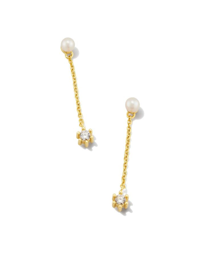 Kendra Scott Leighton Pearl Linear Earrings - White, 14K Gold Plated