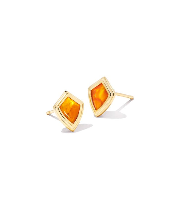 Kendra Scott Monica Stud Earrings - Marbled Amber Illusion, 14K Gold Plated