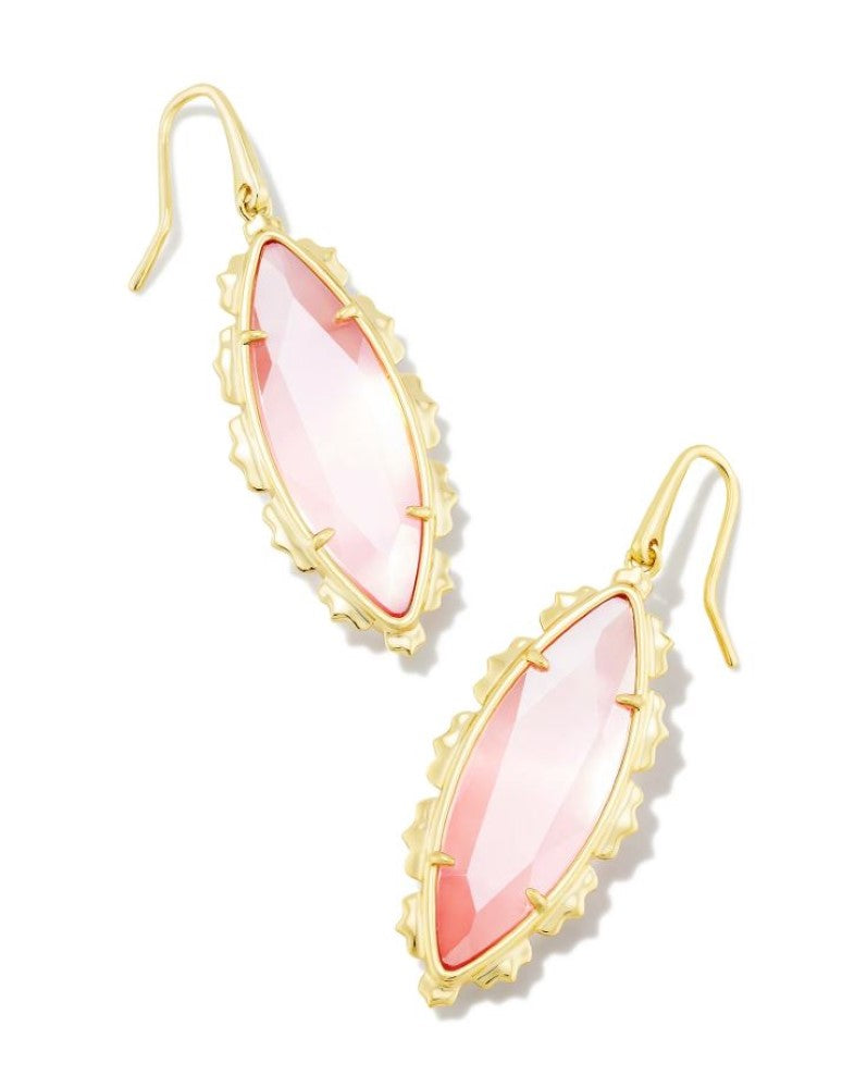 Kendra Scott Genevieve Drop Earrings - Luster Plated Pink Cat's Eye Glass, 14K Gold Plated