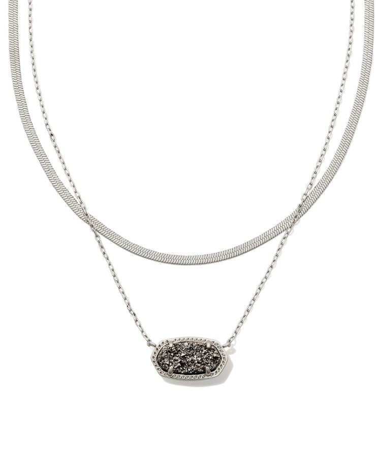 Kendra Scott Elisa Herringbone Multi Strand Necklace - Platinum Drusy, Rhodium Plated