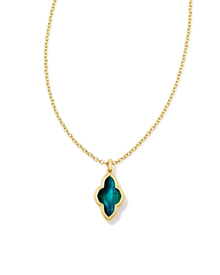 Kendra Scott Framed Abbie Short Pendant Necklace - Teal Tiger's Eye, 14K Gold Plated