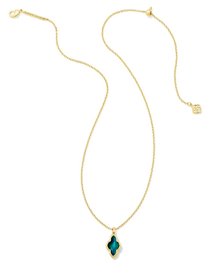 Kendra Scott Framed Abbie Short Pendant Necklace - Teal Tiger's Eye, 14K Gold Plated