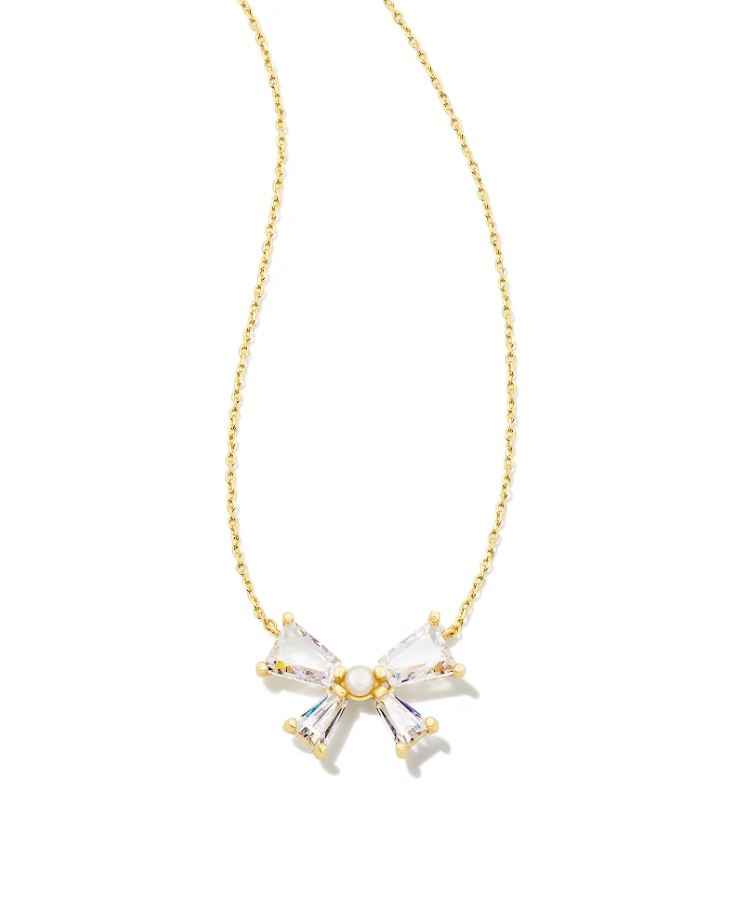 Kendra Scott Blair Bow Necklace - White, 14K Gold Plated