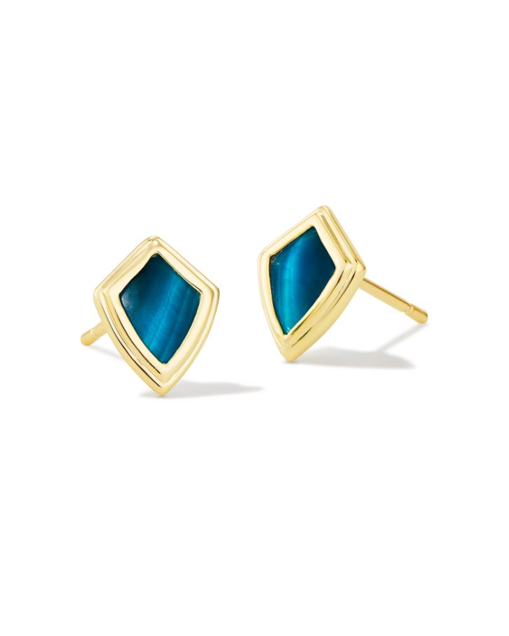 Kendra Scott Monica Stud Earrings - Teal Tiger's Eye, 14K Gold Plated