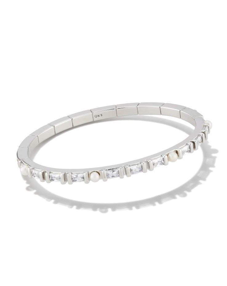 Kendra Scott Gracie Bangle Bracelet - White, Rhodium Plated - Size S/M