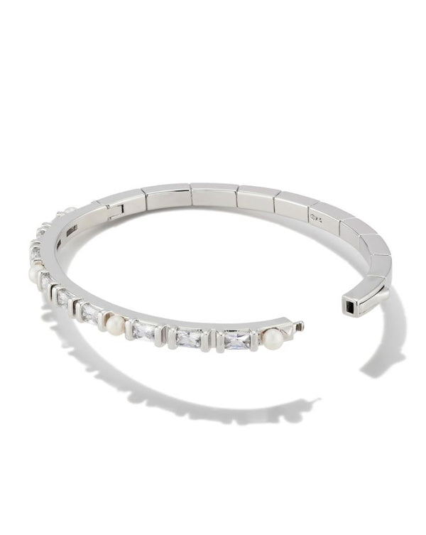 Kendra Scott Gracie Bangle Bracelet - White, Rhodium Plated - Size S/M