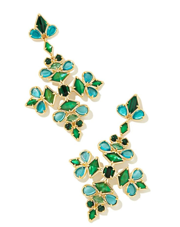 Kendra Scott Kinsley Statement Earrings - Green Mix, 14K Gold Plated