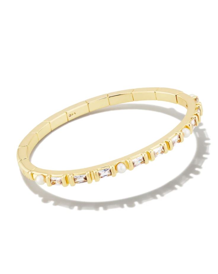 Kendra Scott Gracie Bangle Bracelet - White, 14K Gold Plated - Size S/M