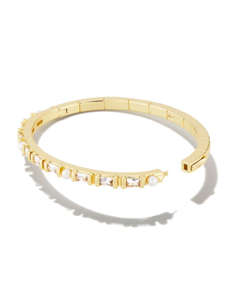 Kendra Scott Gracie Bangle Bracelet - White, 14K Gold Plated - Size S/M