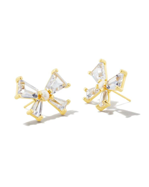 Kendra Scott Blair Bow Stud Earrings - White, 14K Gold Plated