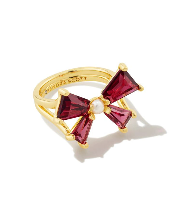 Kendra Scott Blair Bow Cocktail Ring - Red Mix, 14K Gold Plated - Size 7