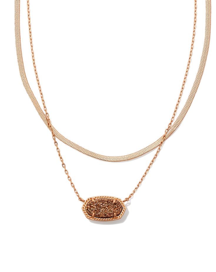 Kendra Scott Elisa Herringbone Multi Strand Necklace - Rose Gold Drusy, 14K Rose Gold Plated