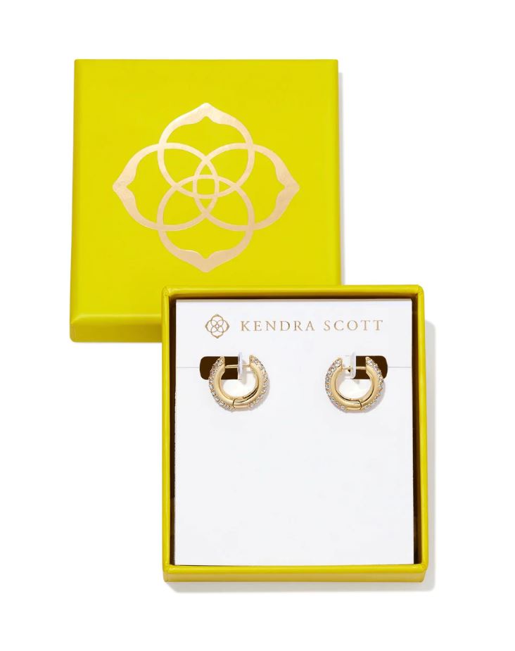 Kendra Scott Boxed Mikki Pavé Huggie Earrings - White, 14K Gold Plated