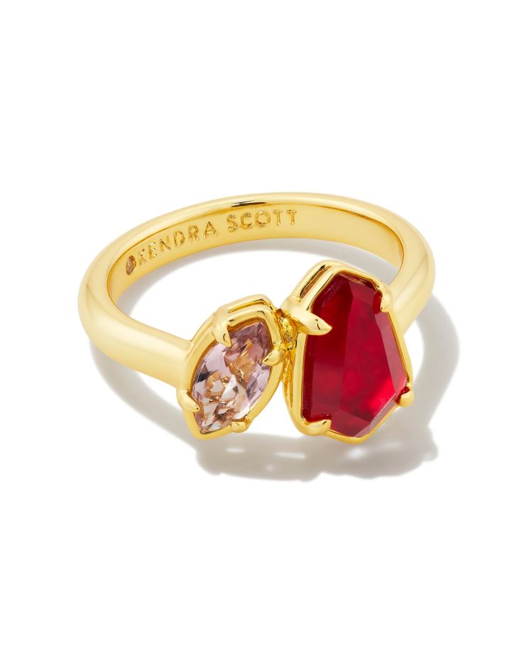 Kendra Scott Alexandria Cocktail Ring - Cranberry Mix, 14K Gold Plated - Size 6