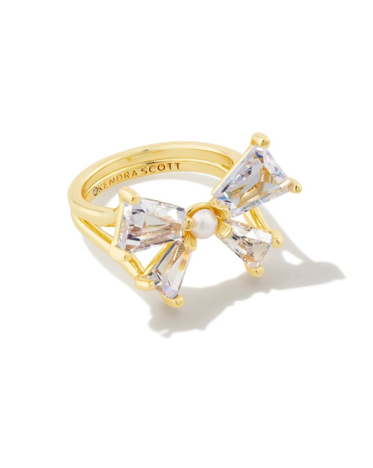 Kendra Scott Blair Bow Cocktail Ring - White, 14K Gold Plated - Size 6