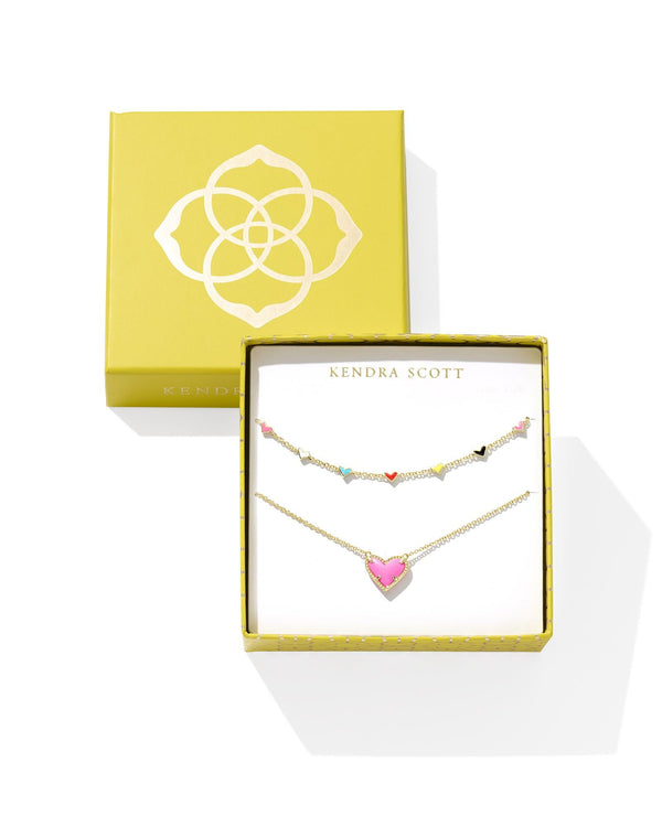 Kendra Scott Ari & Haven Neon Pink Heart Necklace Gift Set