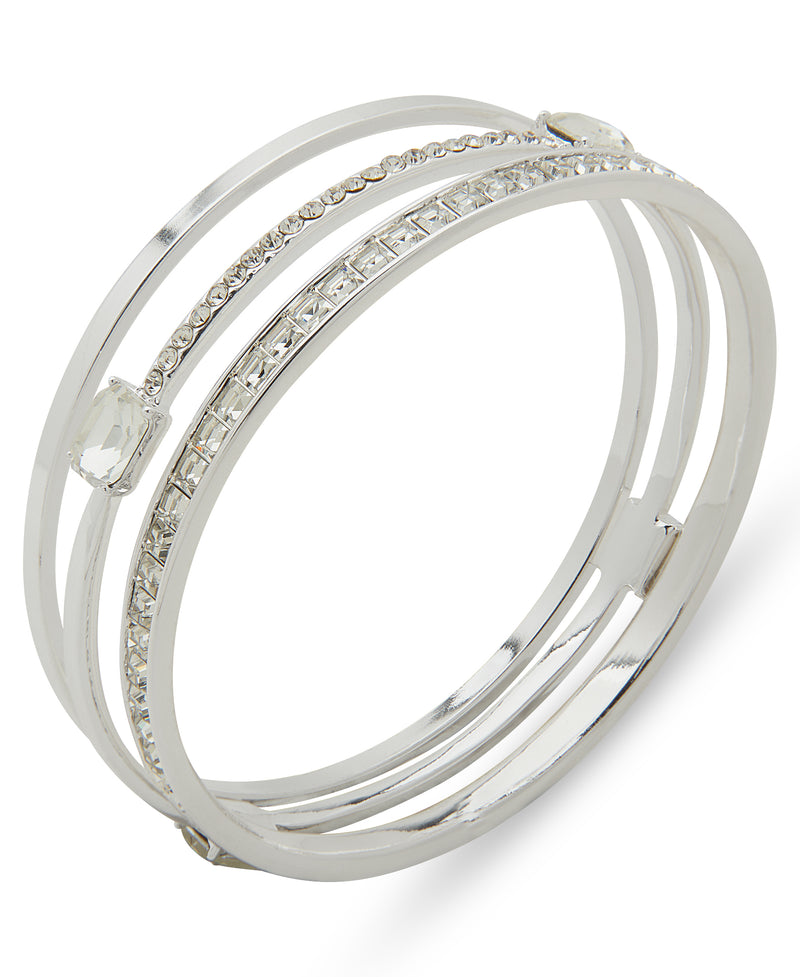 Nine West Silver-Tone Crystal Bangle Bracelet Set