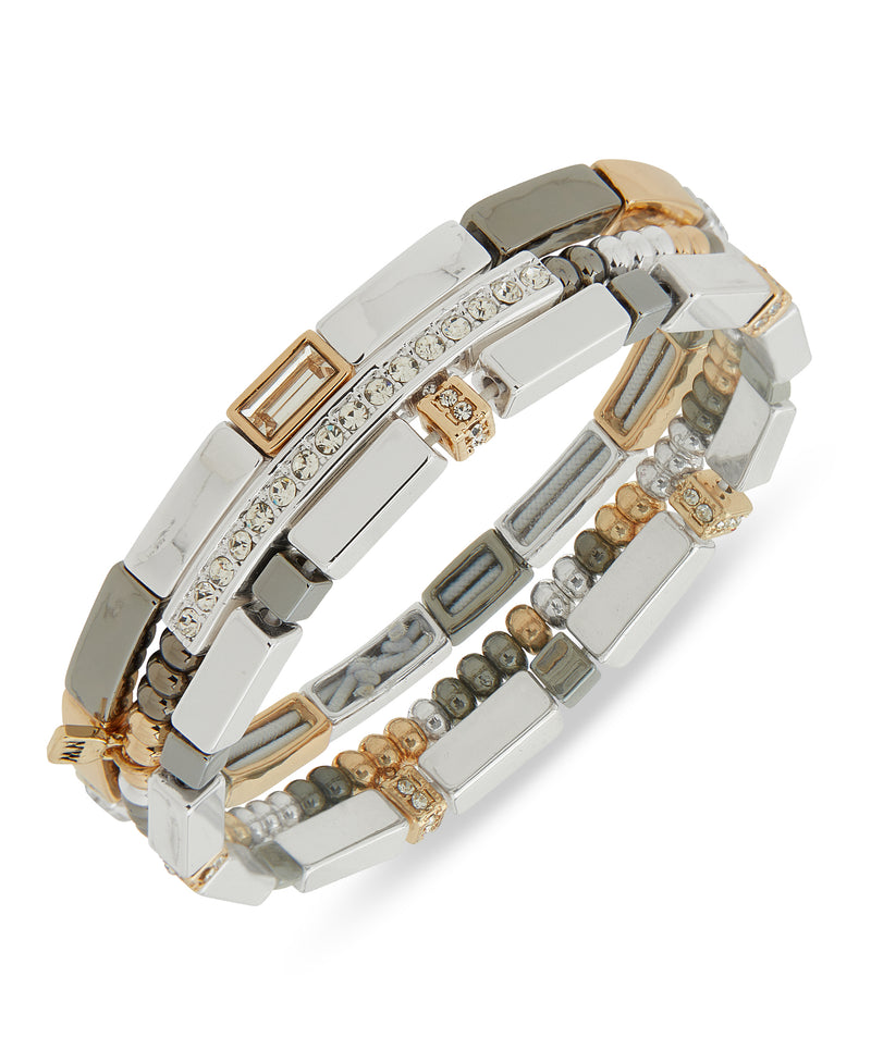 Nine West Silver-Tone Tri-Crystal Stretch Bracelet Set