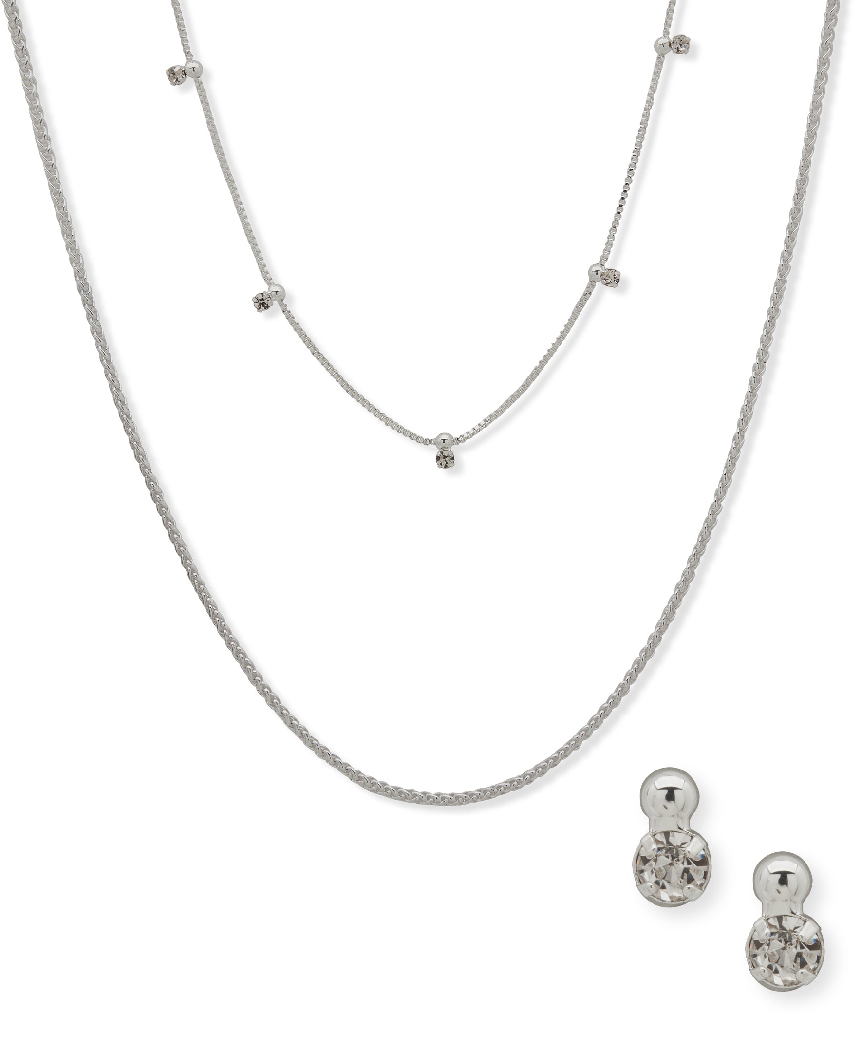 Nine West Silver-Tone Delicate Crystal Necklace & Earrings Set