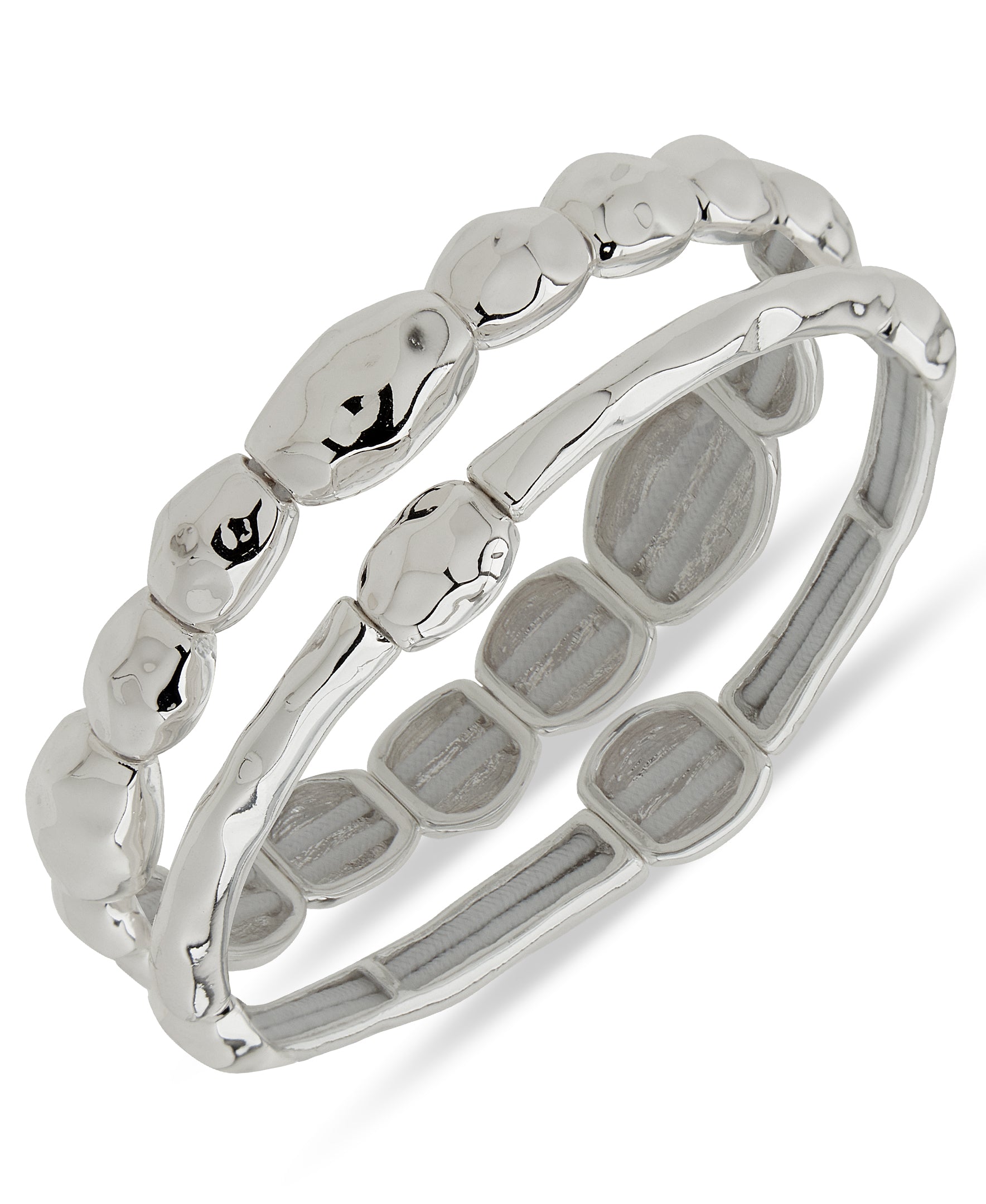 Nine West Silver-Tone 2 Row Organic Puffy Stretch Bracelet