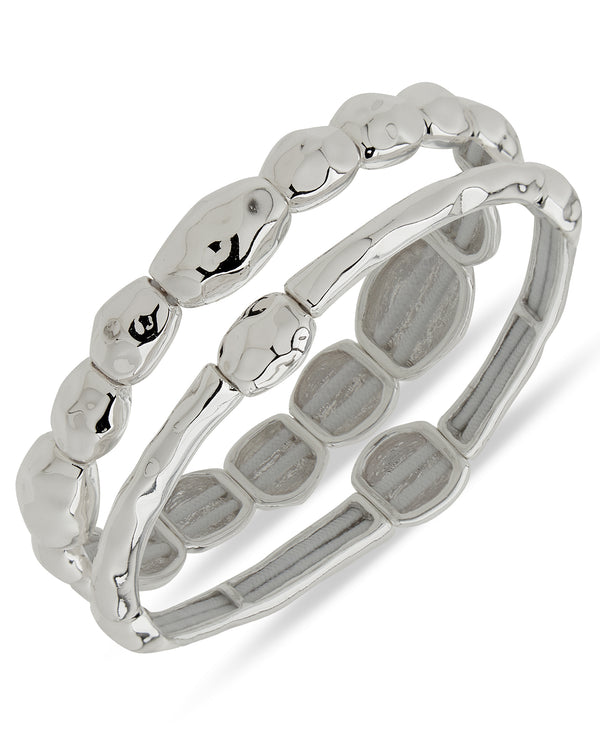 Nine West Silver-Tone 2 Row Organic Puffy Stretch Bracelet