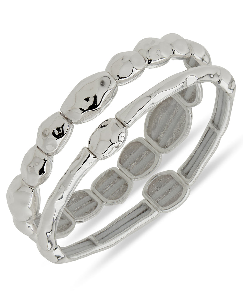 Nine West Silver-Tone 2 Row Organic Puffy Stretch Bracelet