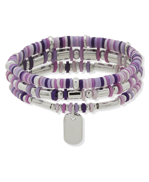 Nine West Silver-Tone 3 Row Beaded Stretch Bracelet