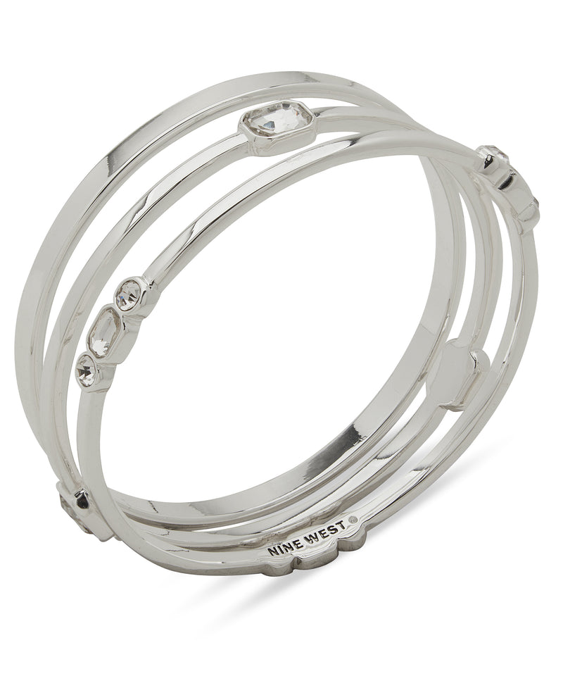 Nine West Silver-Tone 3 Row Crystal Bangle Bracelet