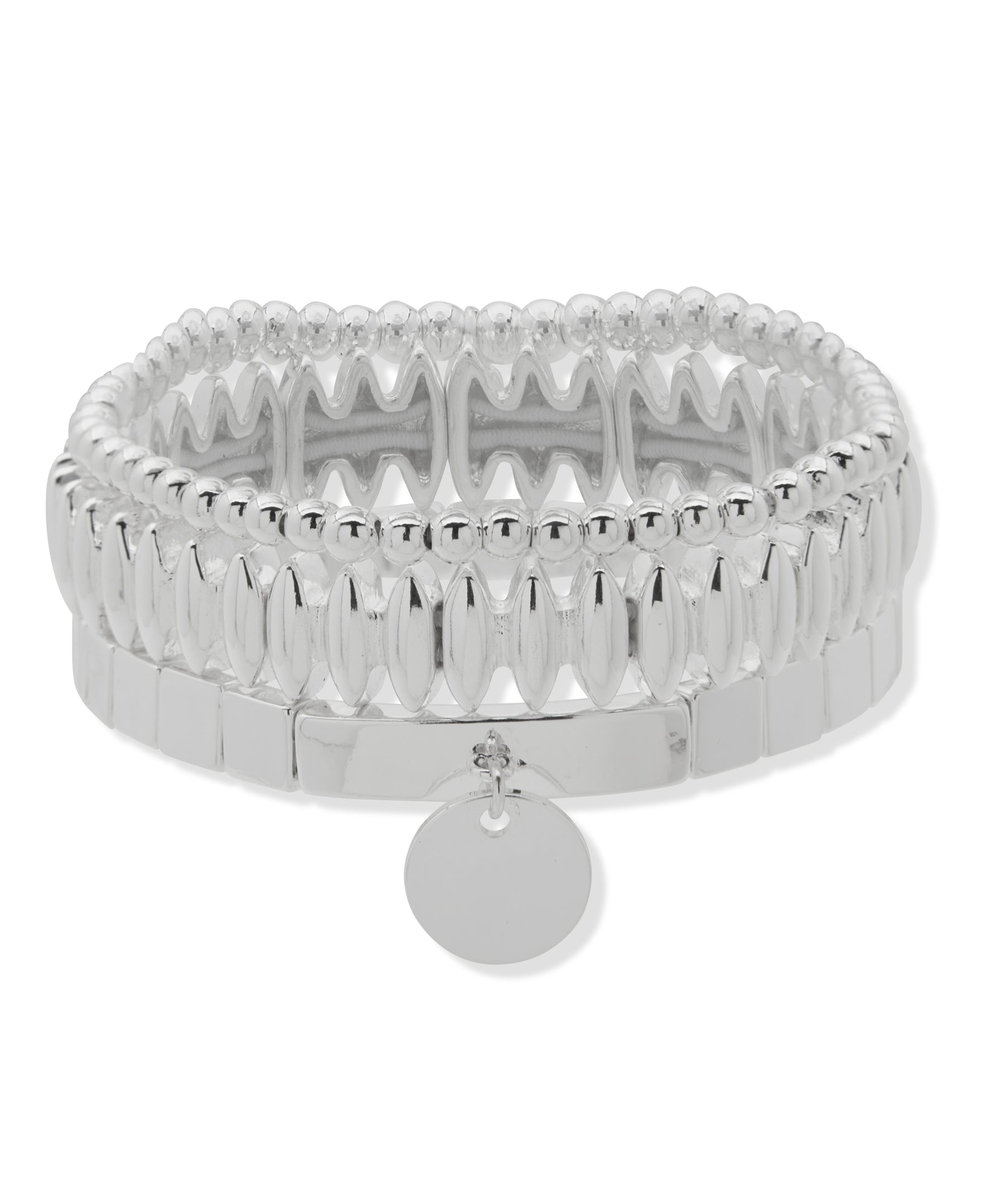 Nine West Silver-Tone Charm 3 Row Stretch Bracelet