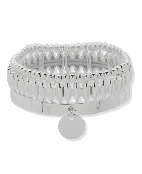 Nine West Silver-Tone Charm 3 Row Stretch Bracelet