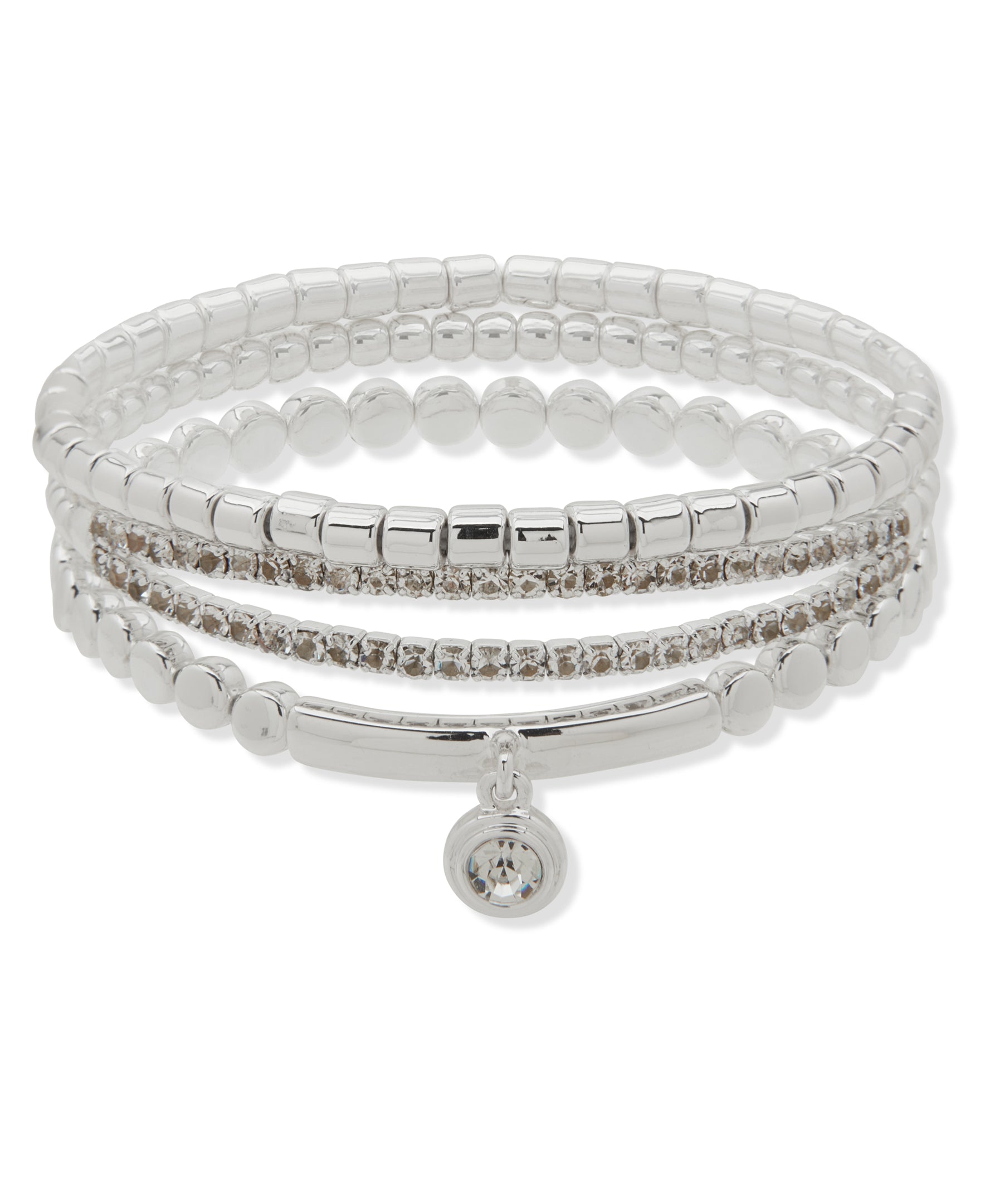 Nine West Silver-Tone 3 Row Crystal Stretch Bracelet