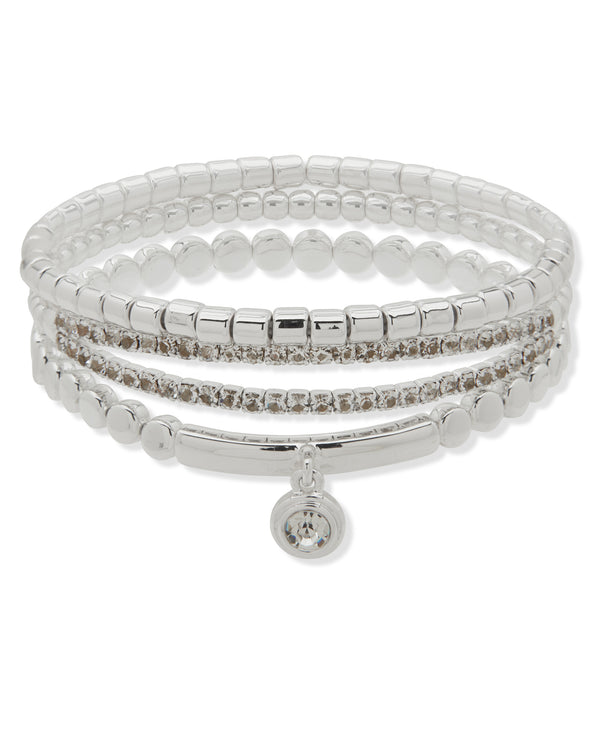 Nine West Silver-Tone 3 Row Crystal Stretch Bracelet