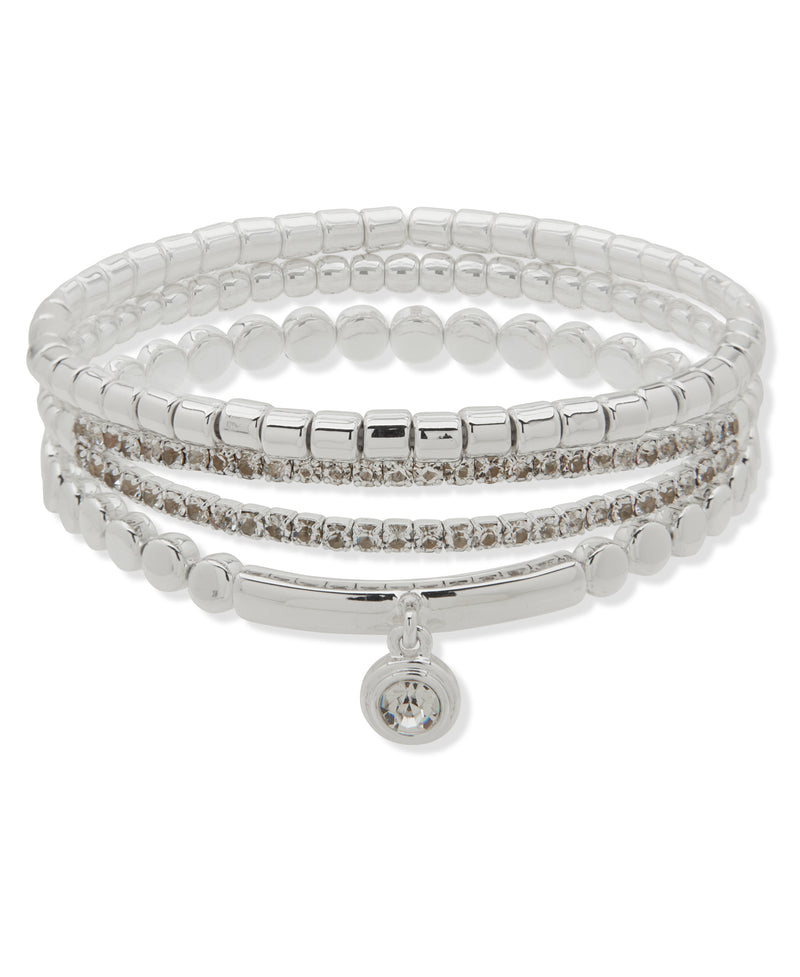 Nine West Silver-Tone 3 Row Crystal Stretch Bracelet