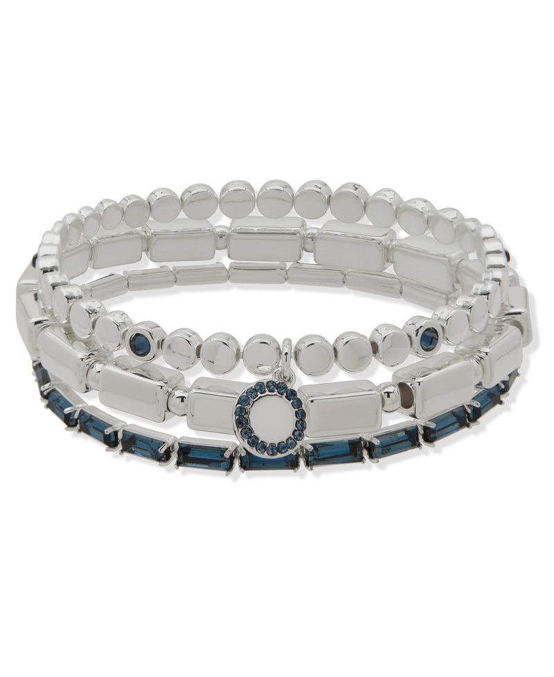 Nine West Silver-Tone 3 Row Emblem Stretch Bracelet