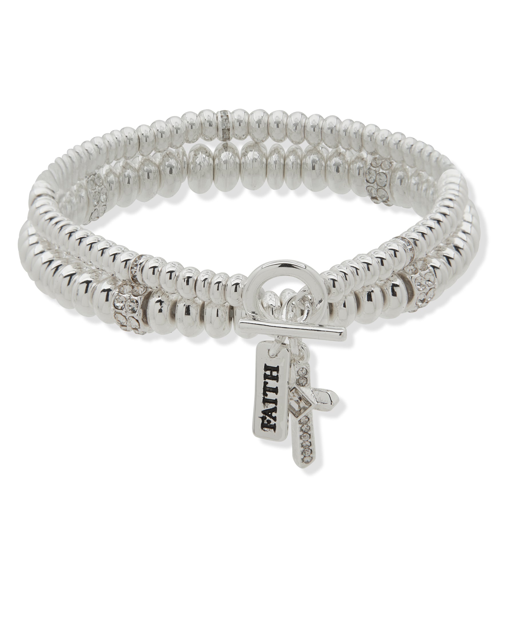 Nine West Silver-Tone Faith 2 Row Stretch Bracelet