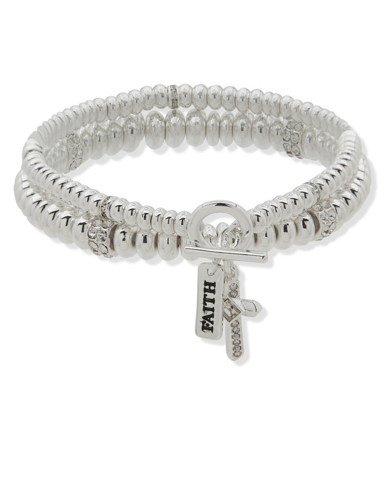 Nine West Silver-Tone Faith 2 Row Stretch Bracelet