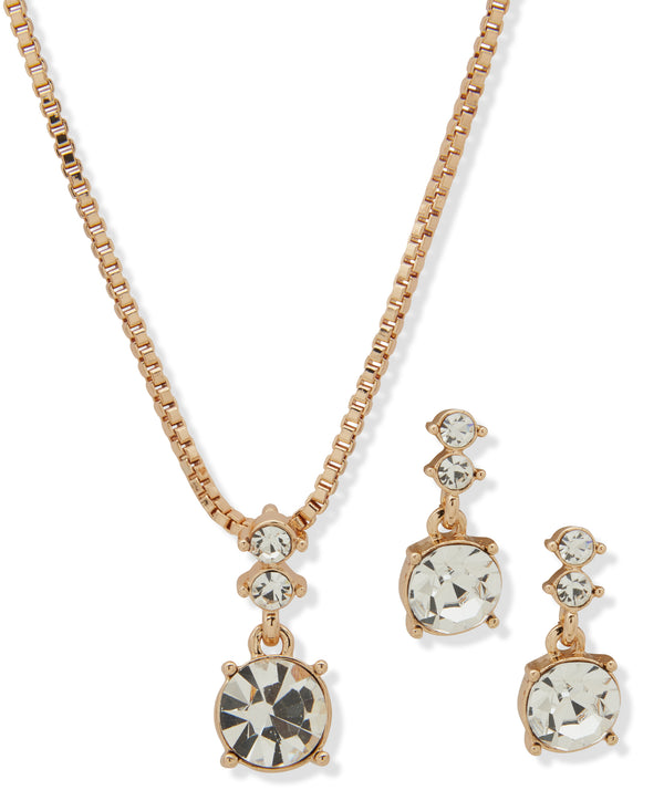 Nine West Gold-Tone Gem Necklace & Earrings Set