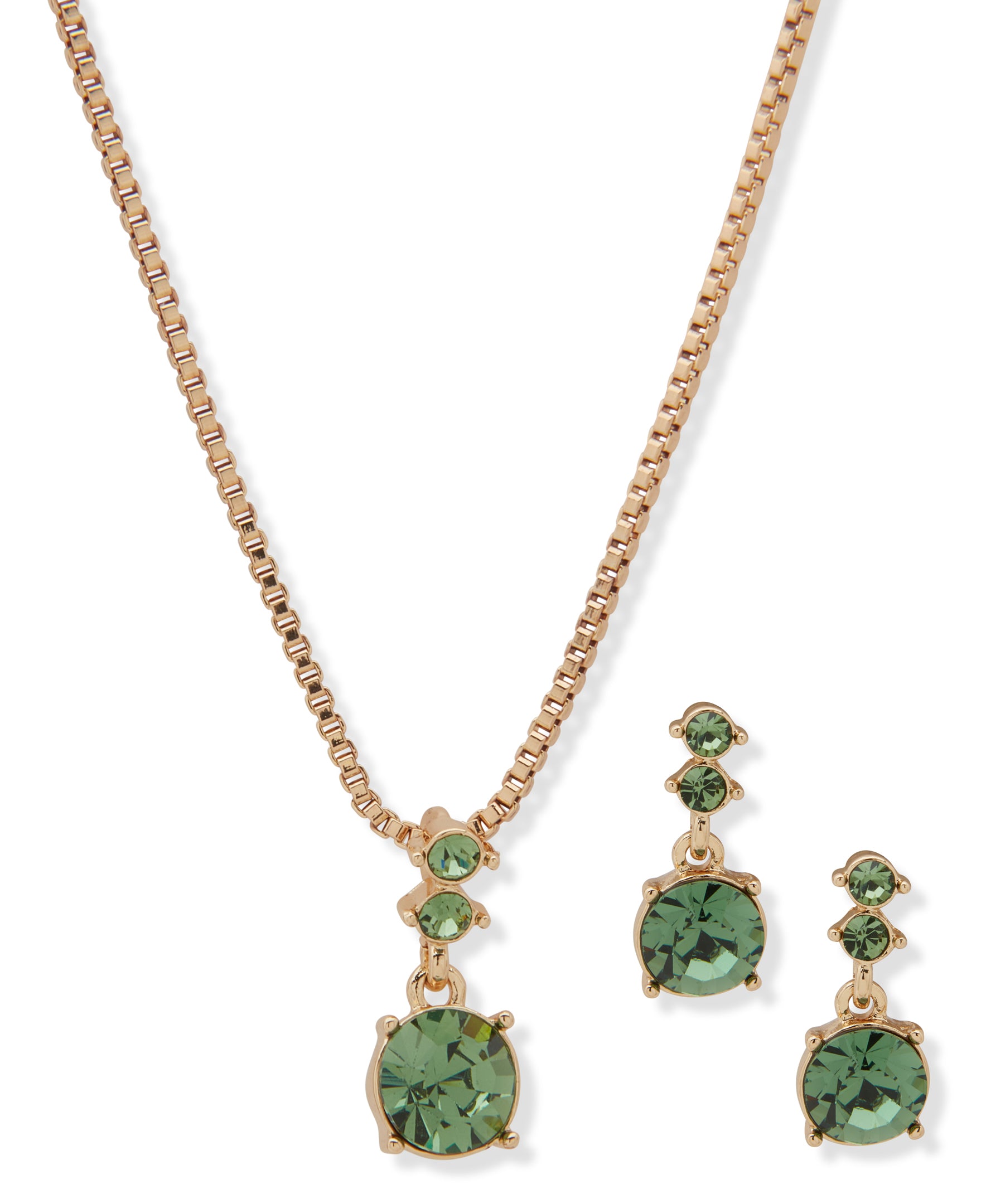 Nine West Gold-Tone Gem Necklace & Earrings Set