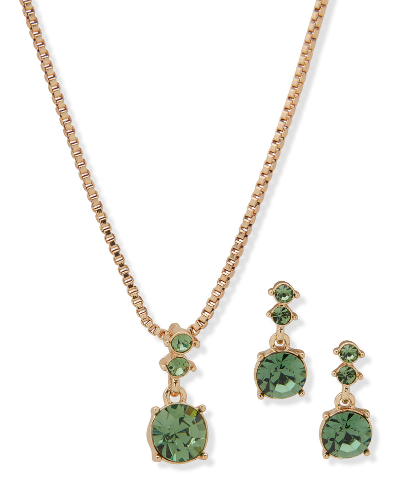 Nine West Gold-Tone Gem Necklace & Earrings Set