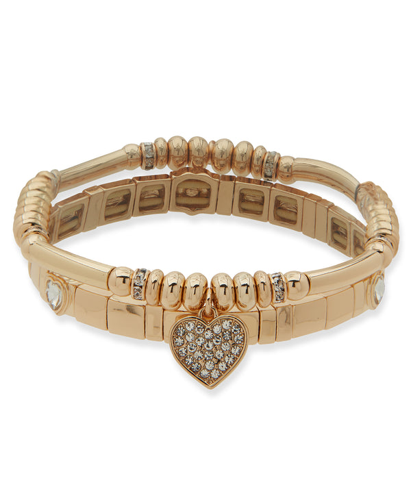 Nine West Gold-Tone Heart 2 Row Stretch Bracelet