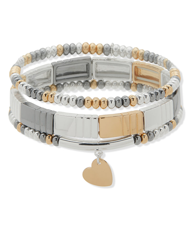 Nine West Silver-Tone Heart 3 Row Stretch Bracelet