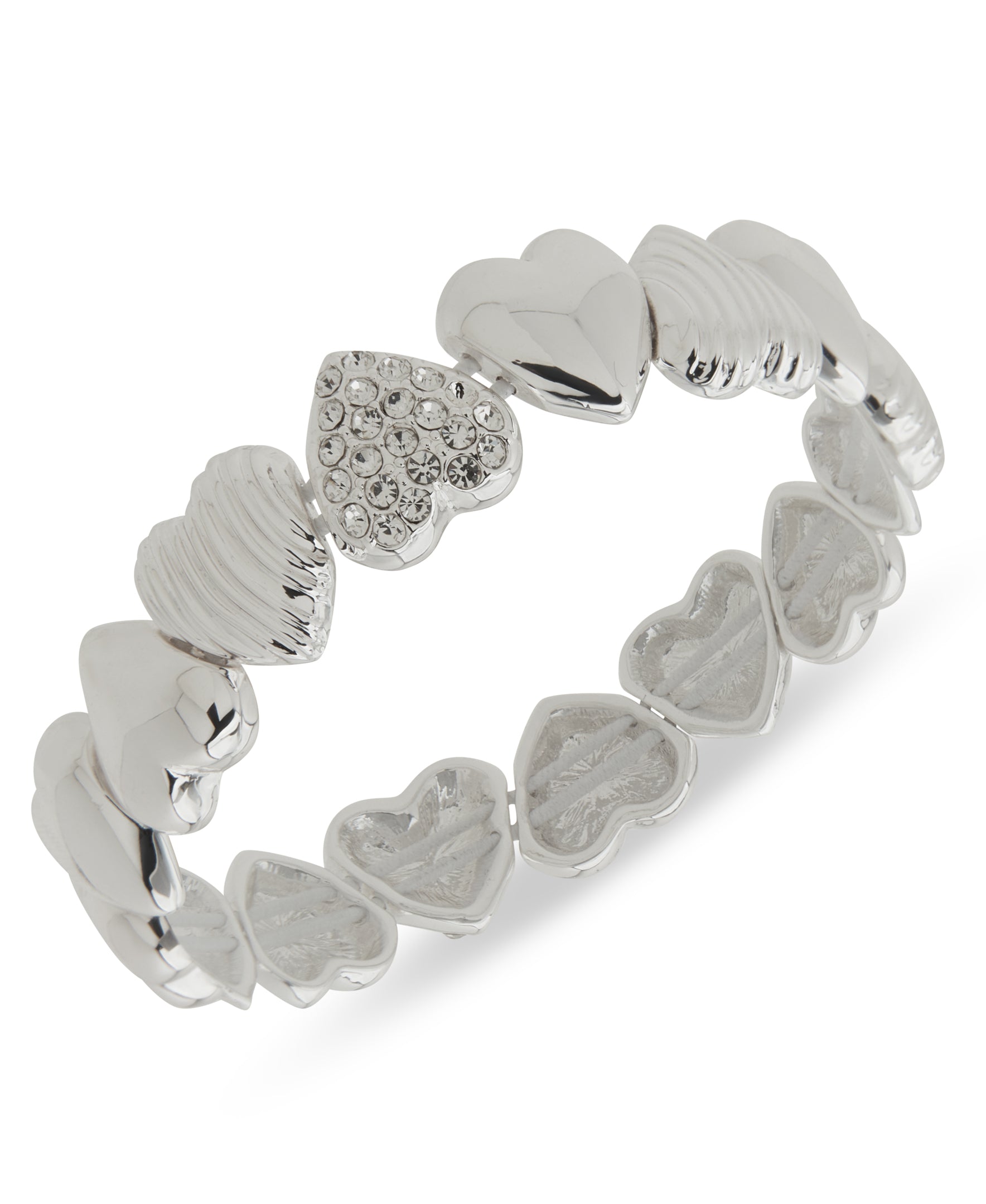 Nine West Silver-Tone Puffy Heart Stretch Bracelet