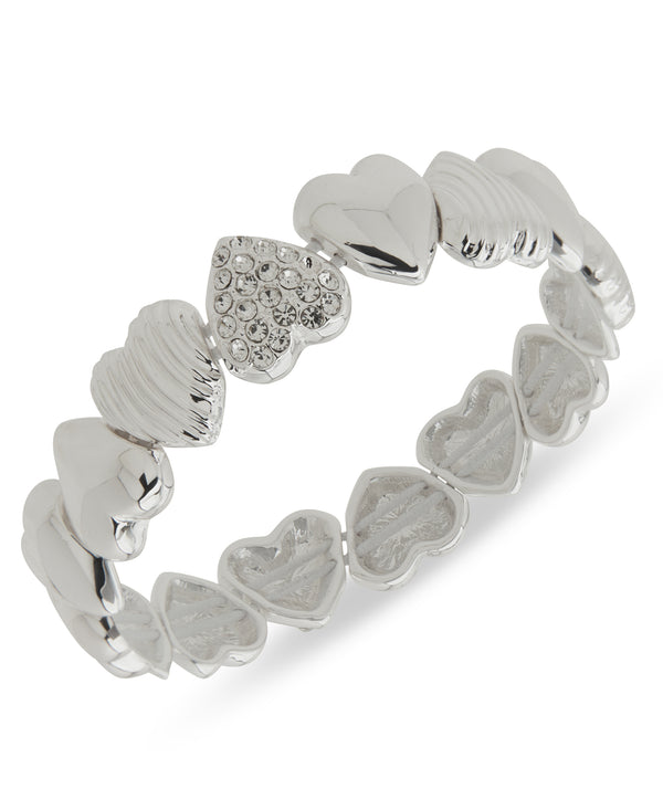 Nine West Silver-Tone Puffy Heart Stretch Bracelet