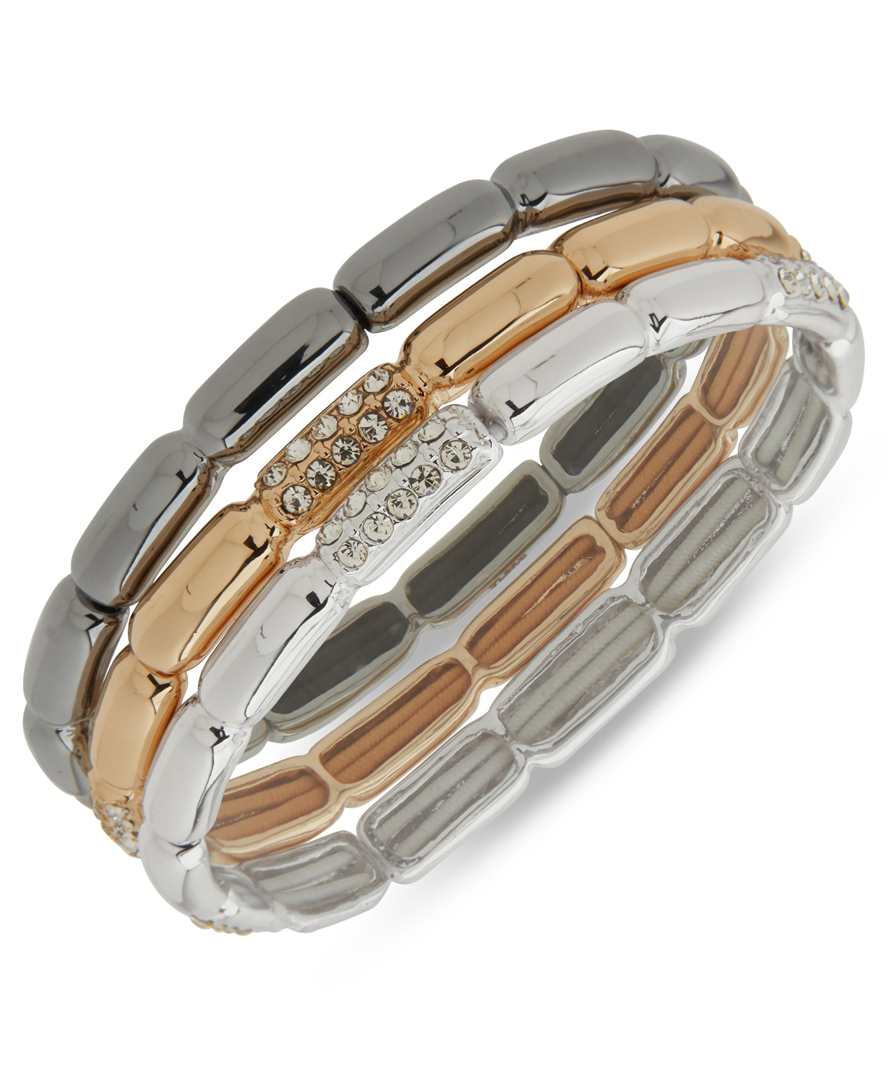 Nine West Tri-Tone 3 Row Round Beaded Stretch Bracelet