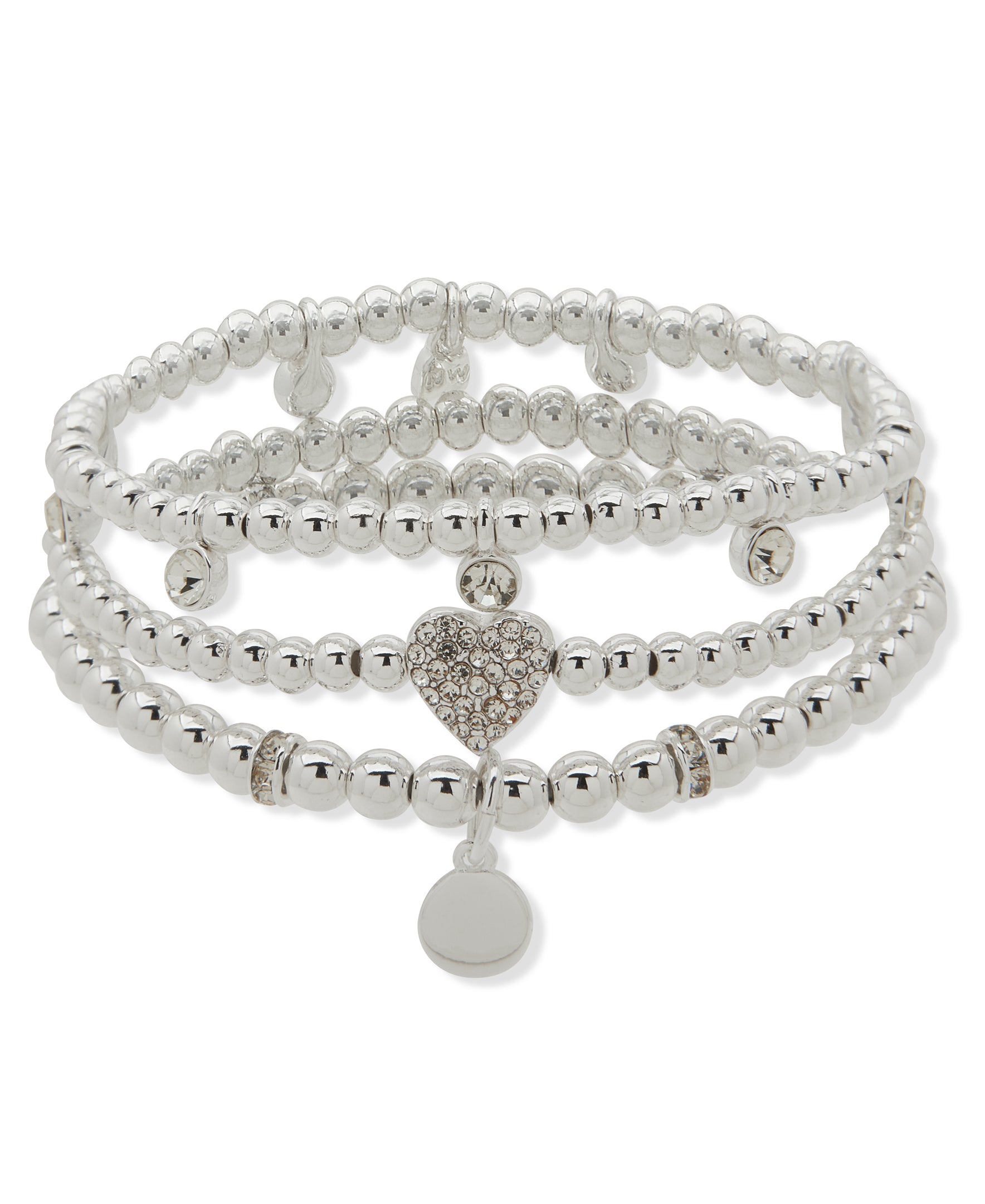 Nine West Silver-Tone 3 Row Pave Heart Bracelet