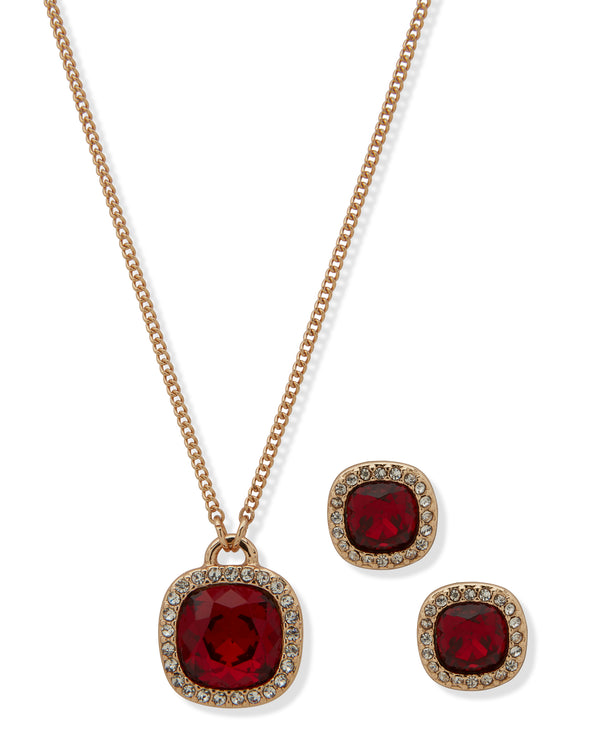 Nine West Gold-Tone Square Gem Necklace & Earrings Set