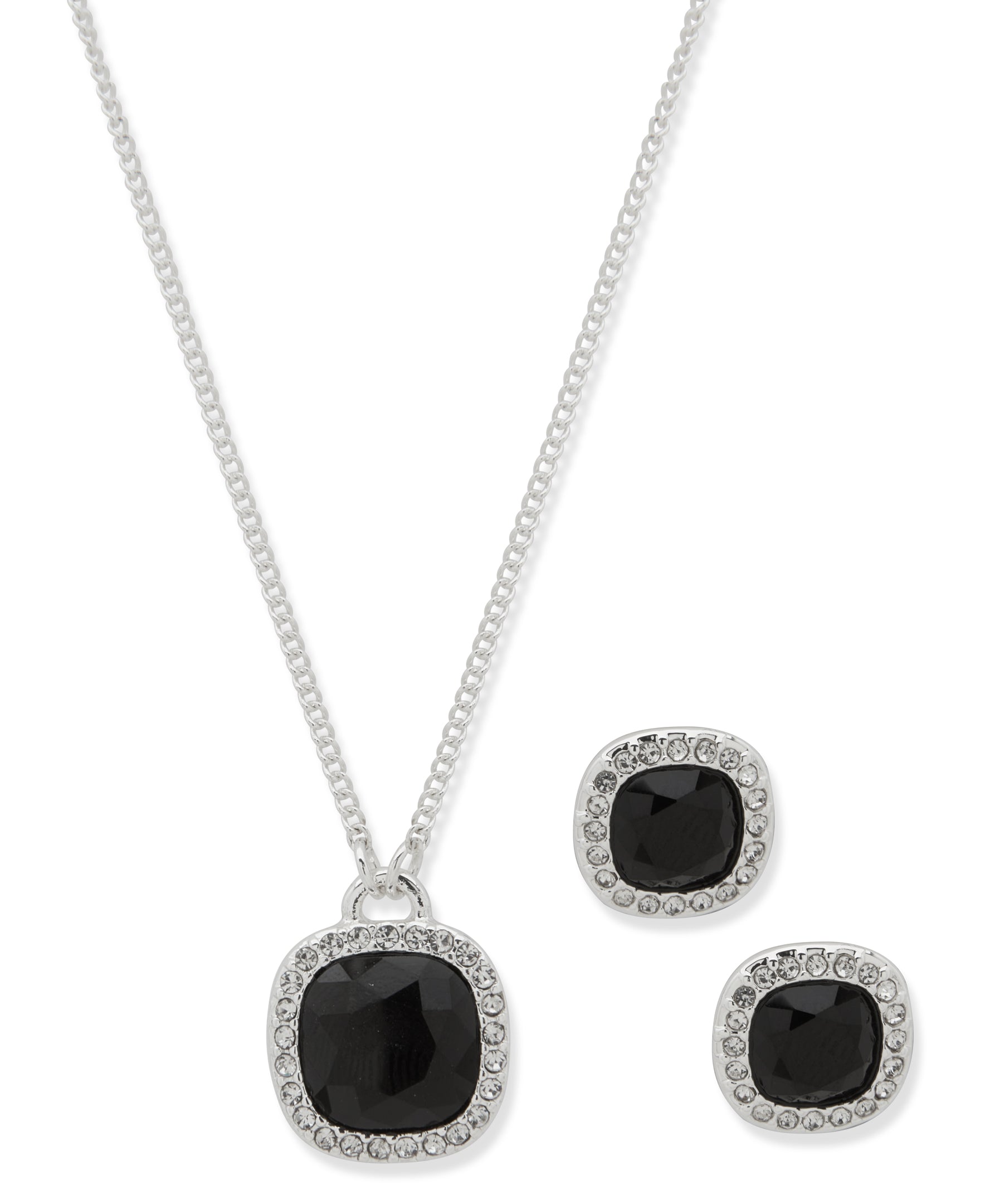 Nine West Silver-Tone Square Gem Necklace & Earrings Set