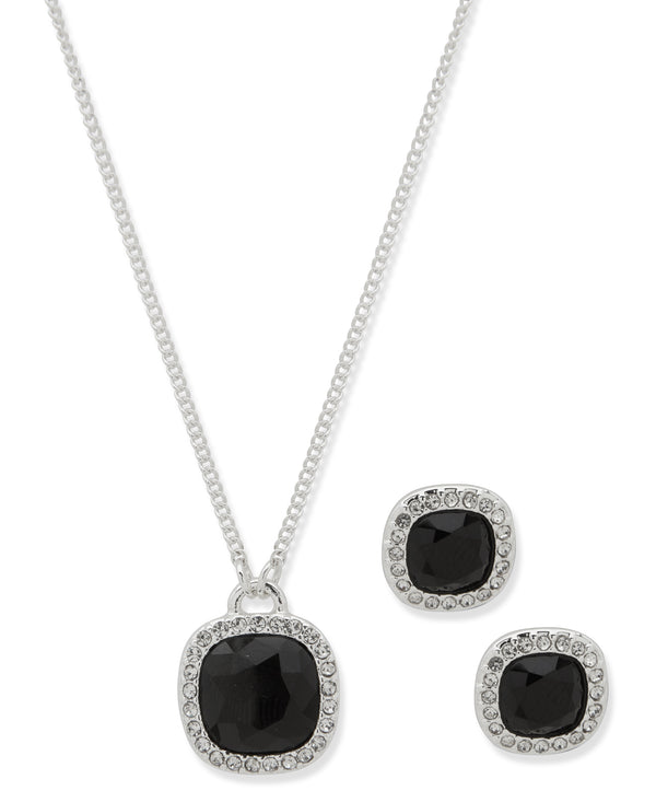 Nine West Silver-Tone Square Gem Necklace & Earrings Set