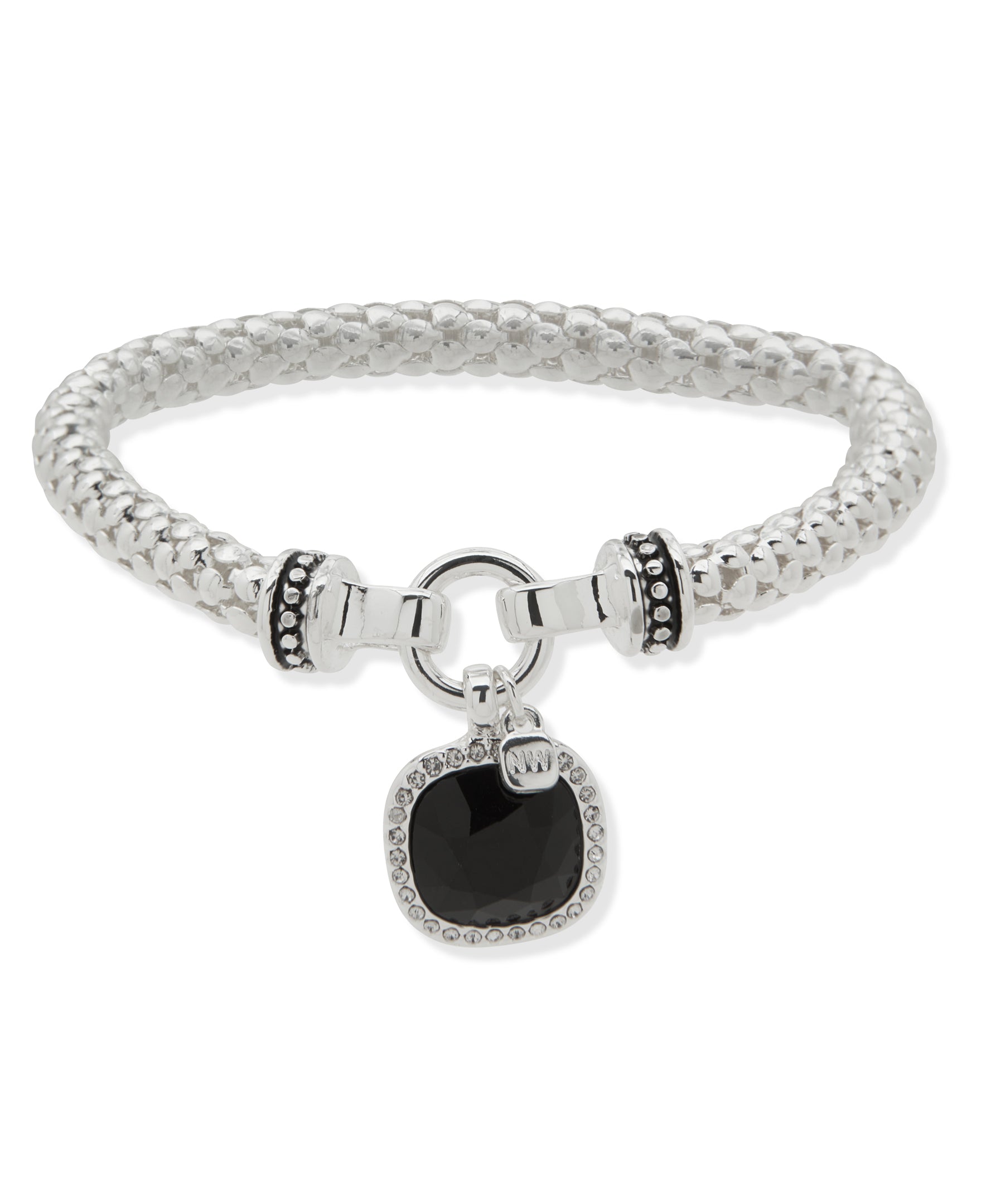 Nine West Silver-Tone Square Gem Stretch Bracelet